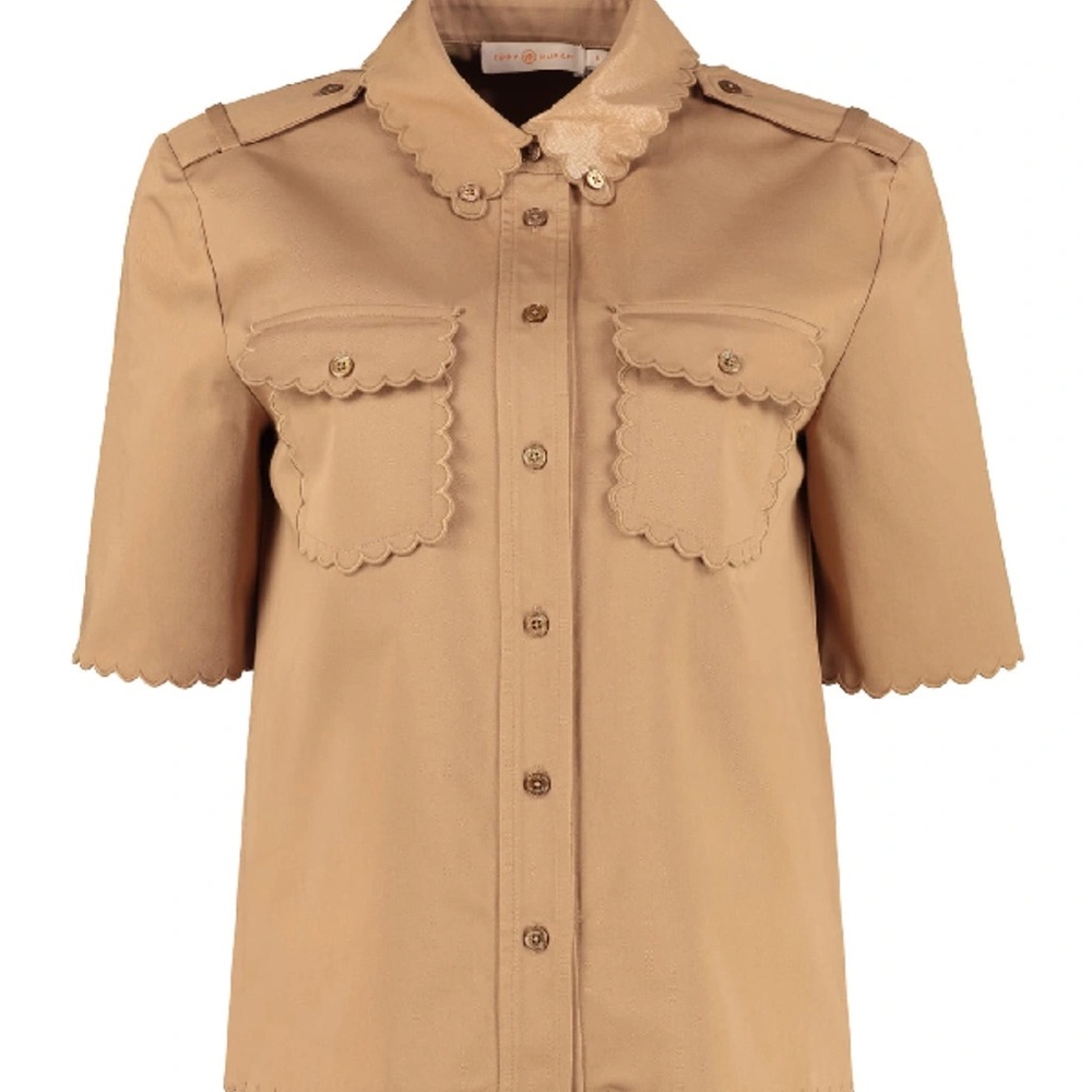 Tory Burch Scalloped Short Sleeve Blouse - 0